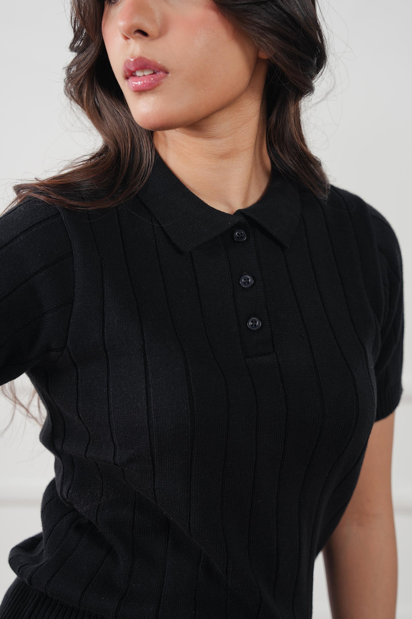 Drop Needle Knit Polo Sweater (WKP-04)