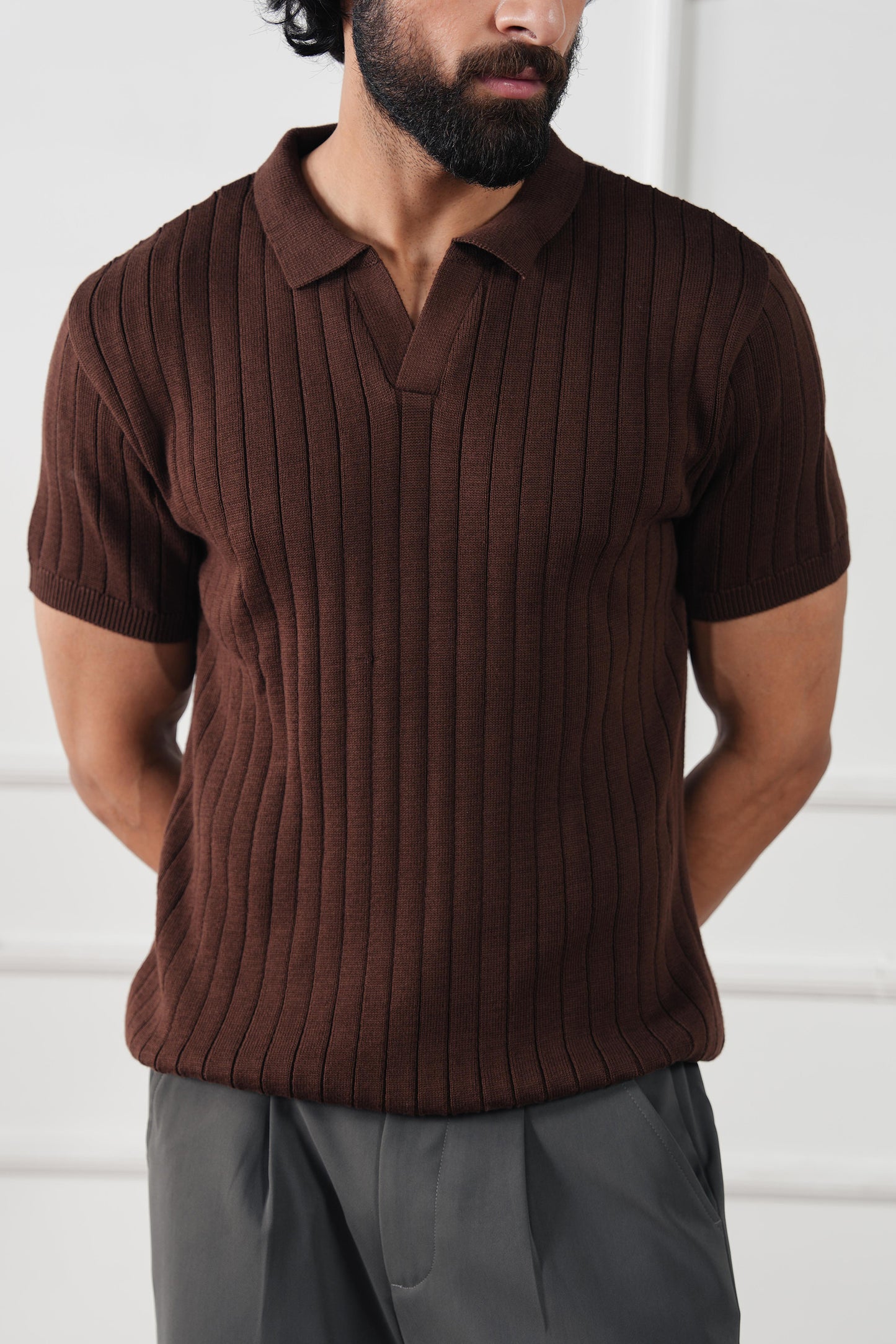 Rib Knit Polo Sweater (MKP-09)