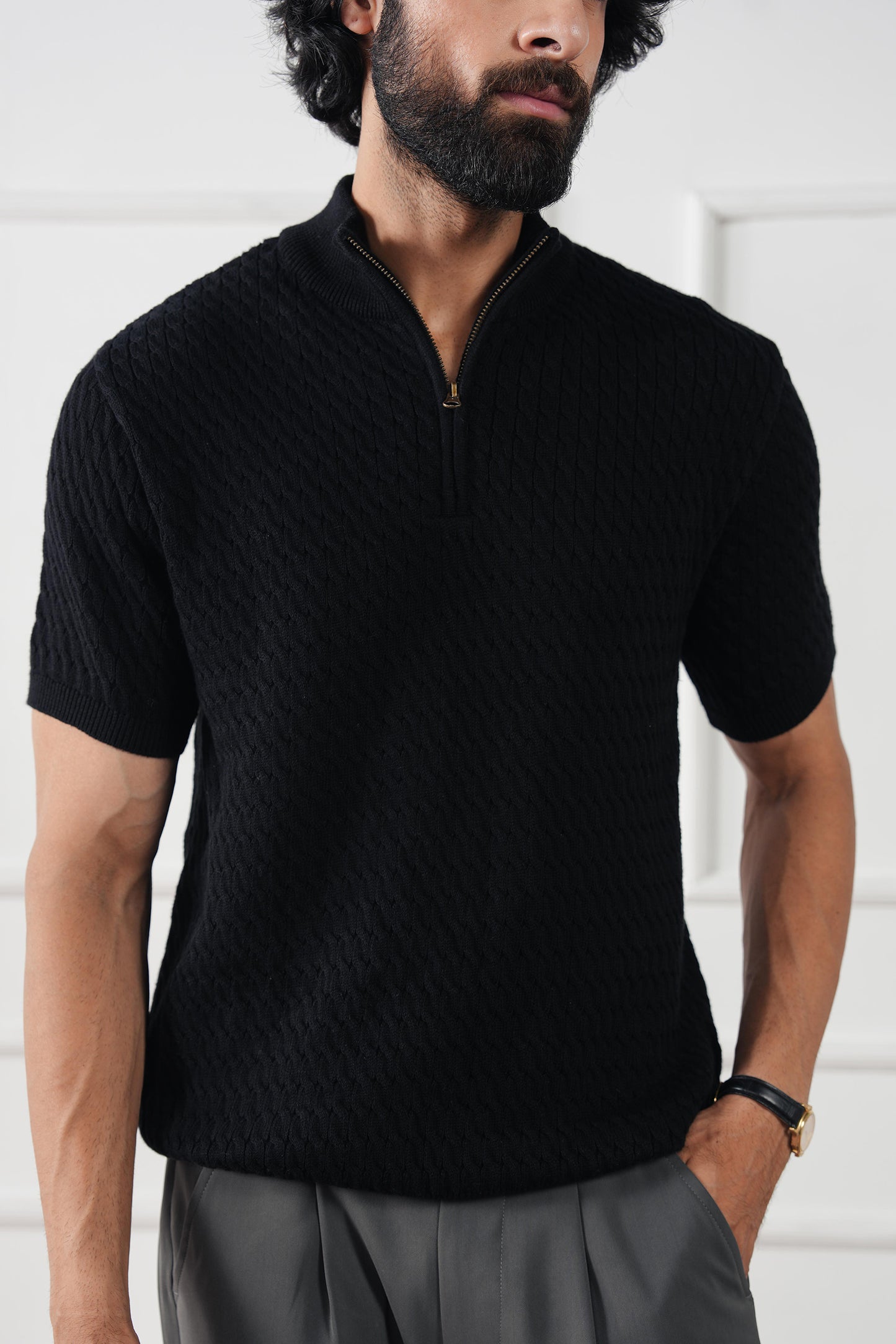 Mockneck Knit Polo Sweater (MKP-13)