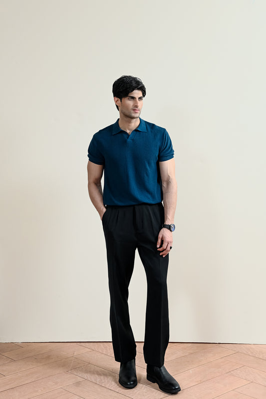 Ribbed Mulberry Knit Polo Shirt (MKP-09)