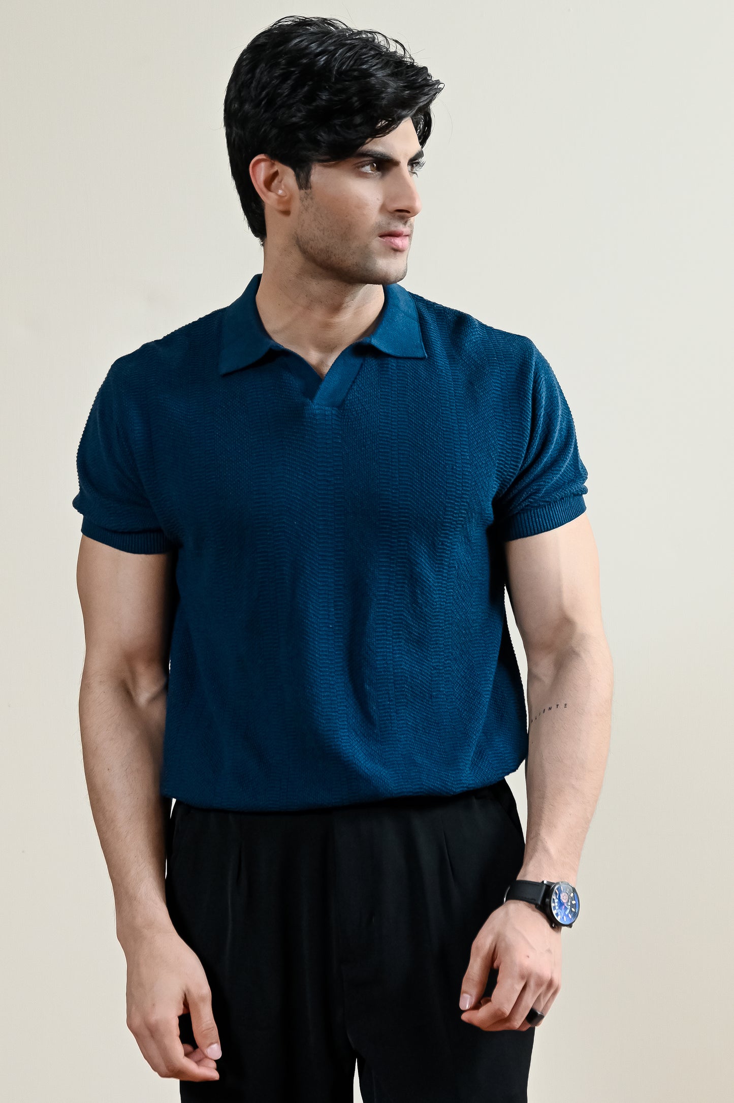 Ribbed Mulberry Knit Polo Shirt (MKP-09)