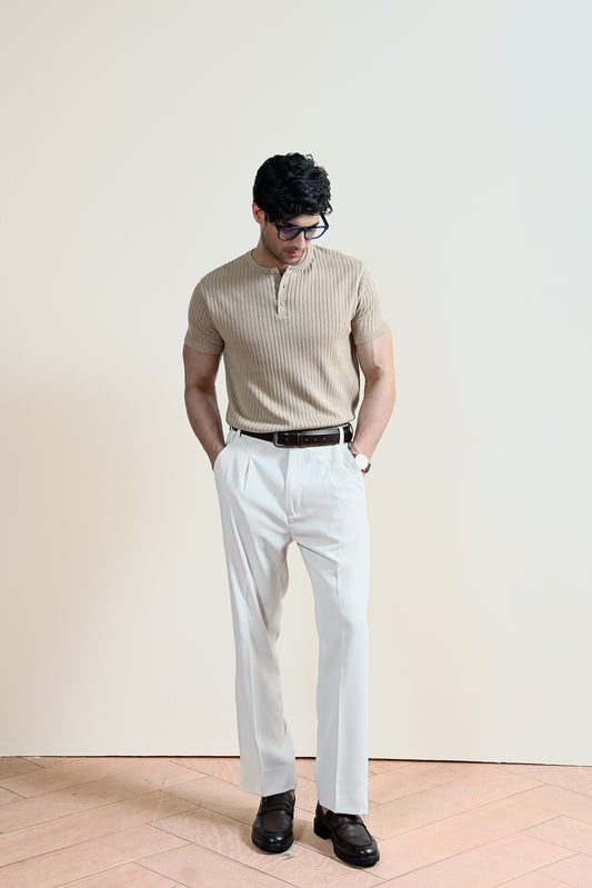 Drop Needle Knit Henley Shirt (MKH-16)