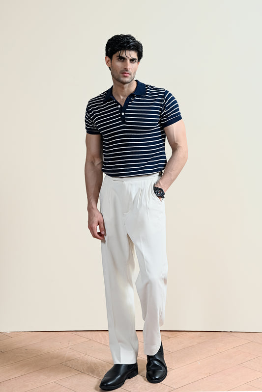 Classic Striped Knit Polo Shirt (MKP-07)