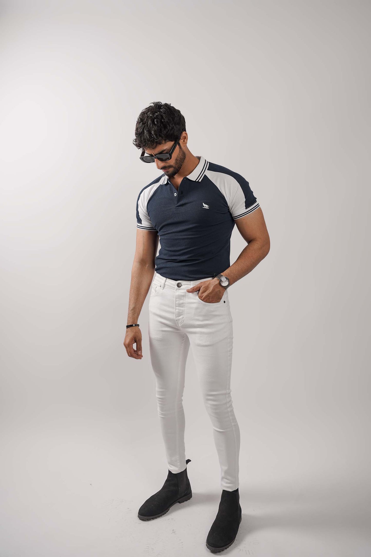 Navy White Raglan Flex Polo Shirt