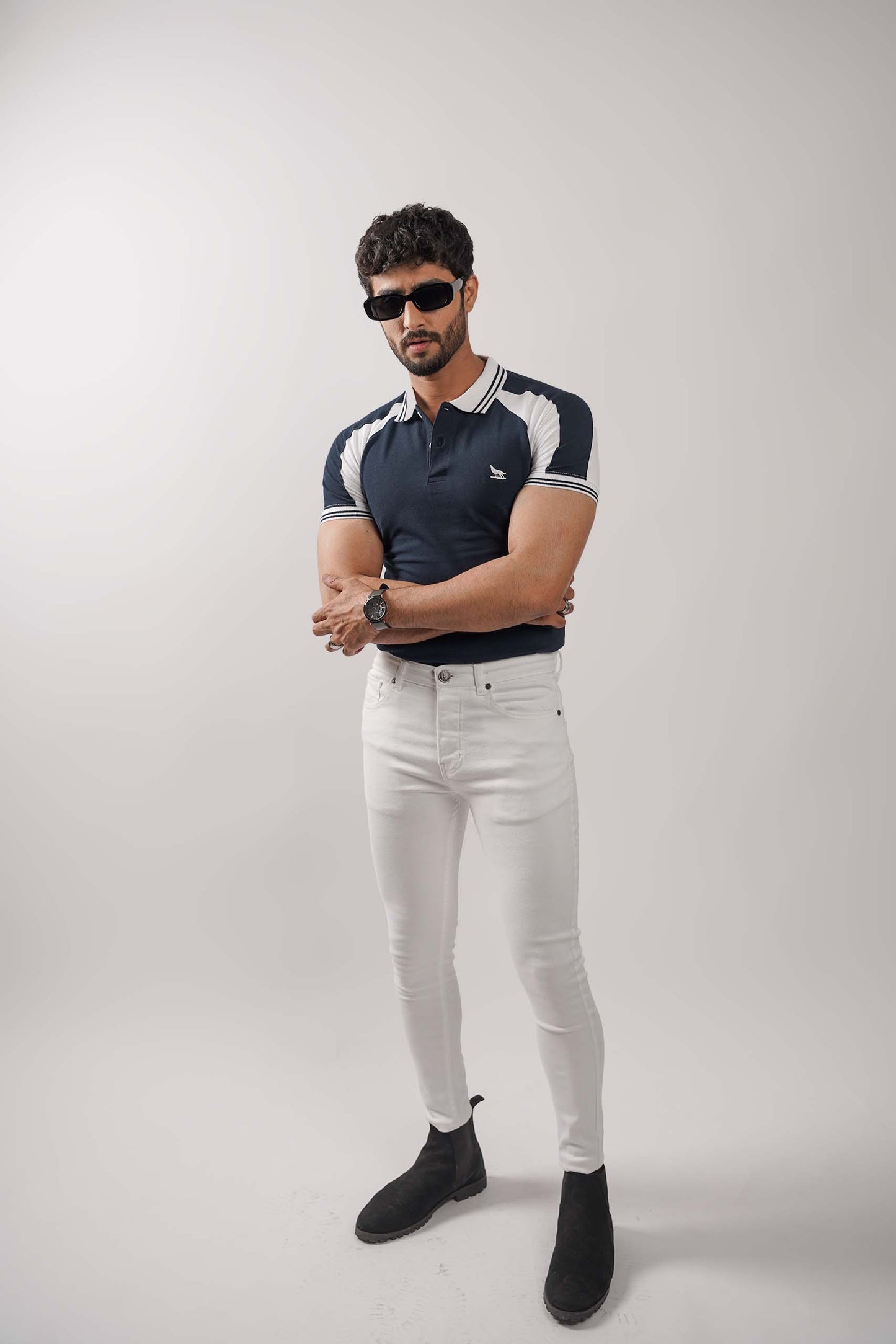 Navy White Raglan Flex Polo Shirt