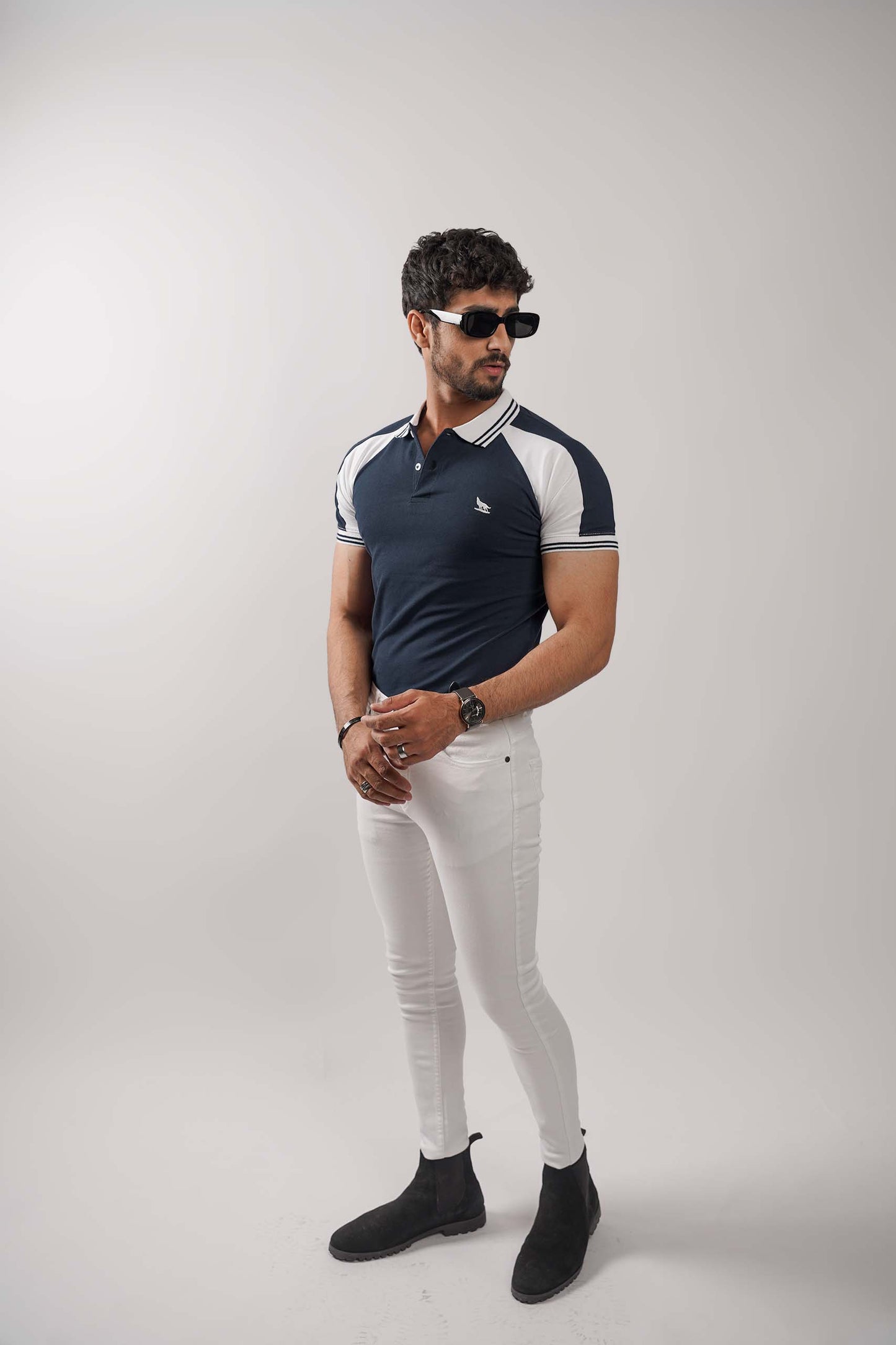 Navy White Raglan Flex Polo Shirt