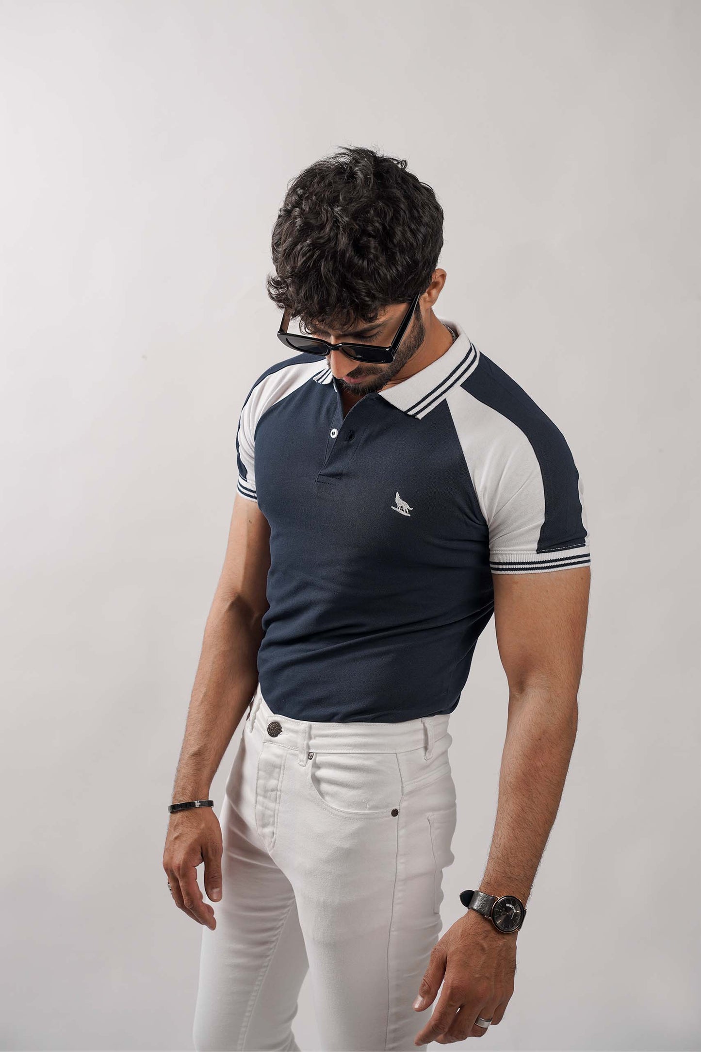 Navy White Raglan Flex Polo Shirt