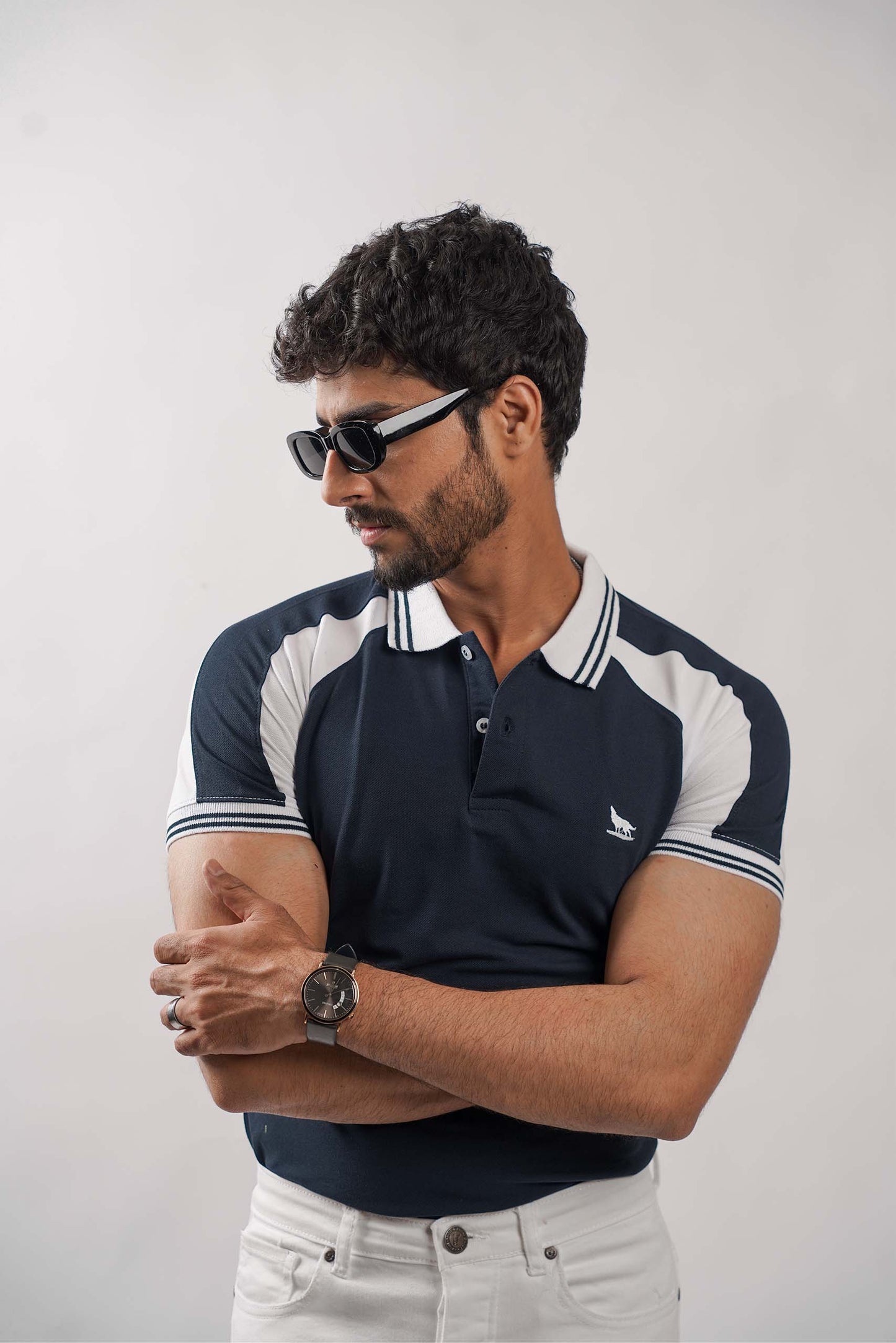 Navy White Raglan Flex Polo Shirt