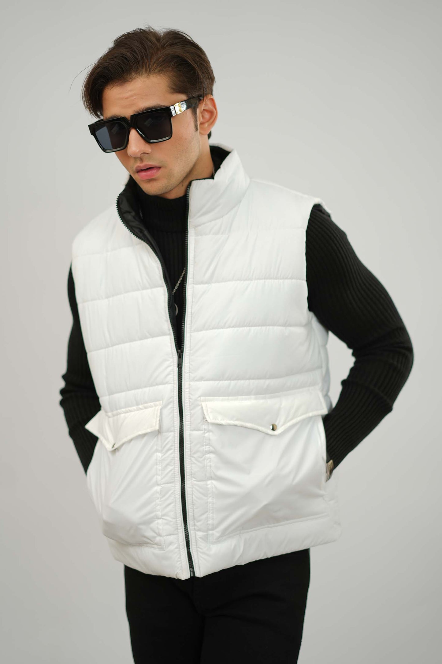 White Sleeveless Puffer Jacket