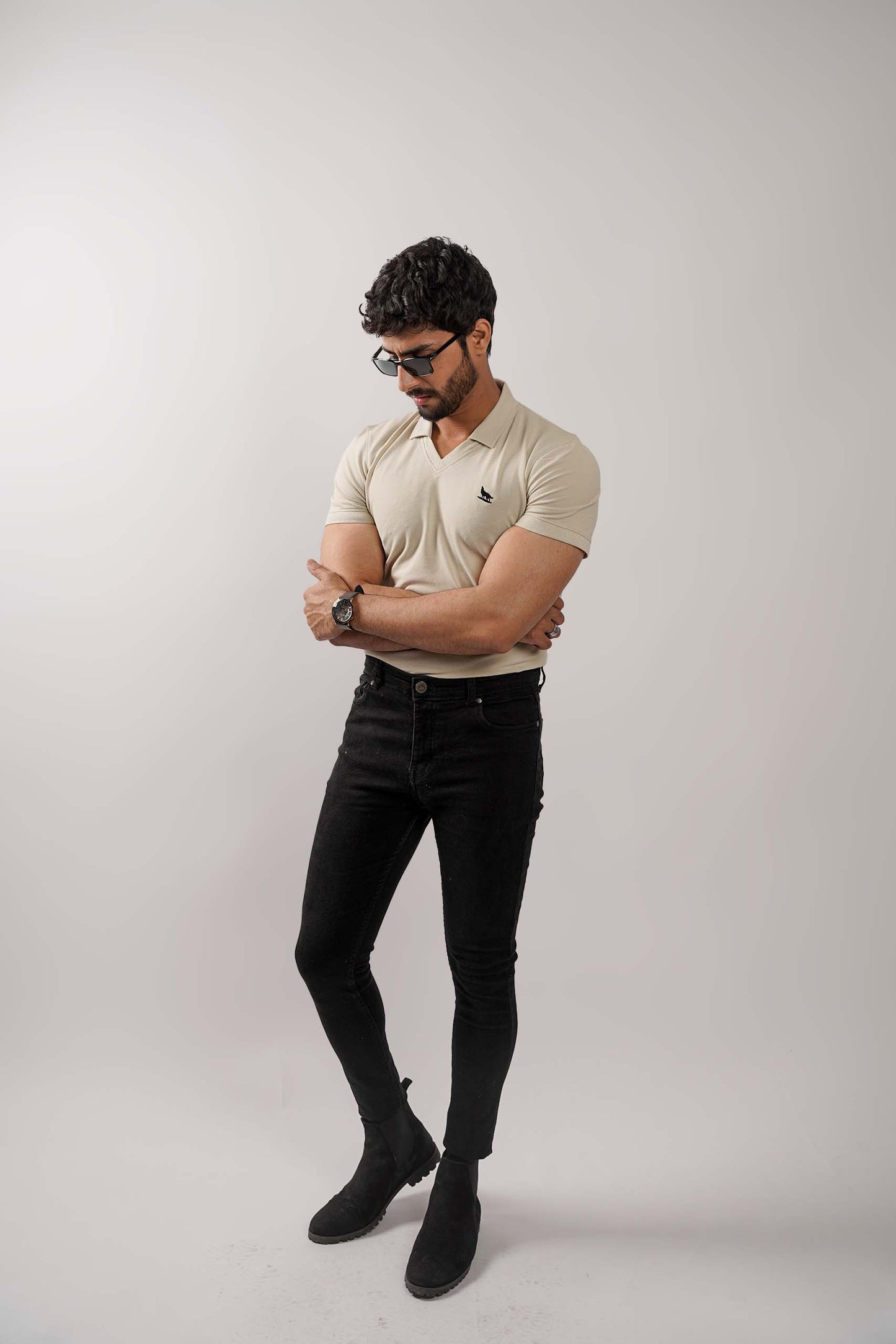 Tea Green V-Neck Flex Polo Shirt