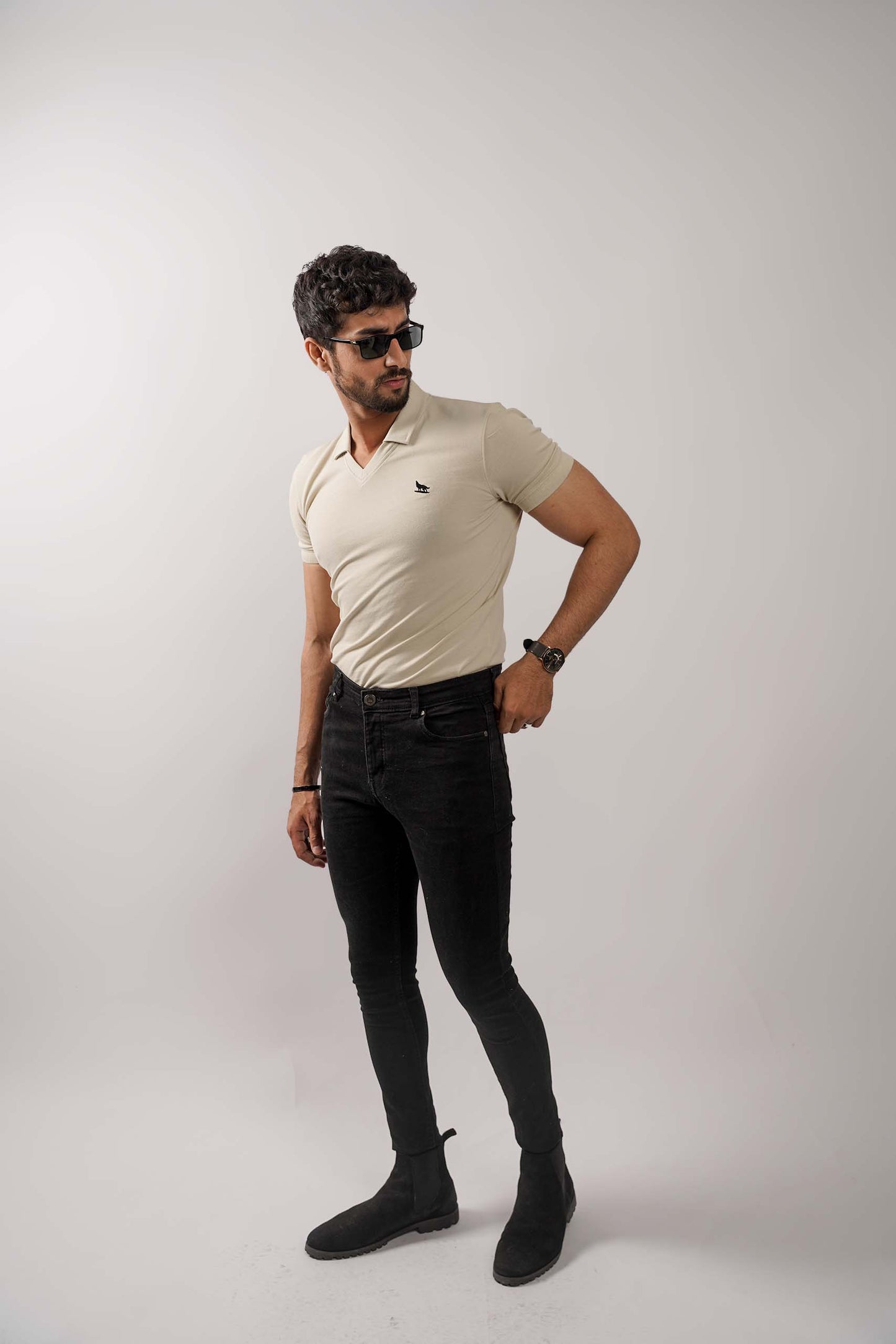 Tea Green V-Neck Flex Polo Shirt