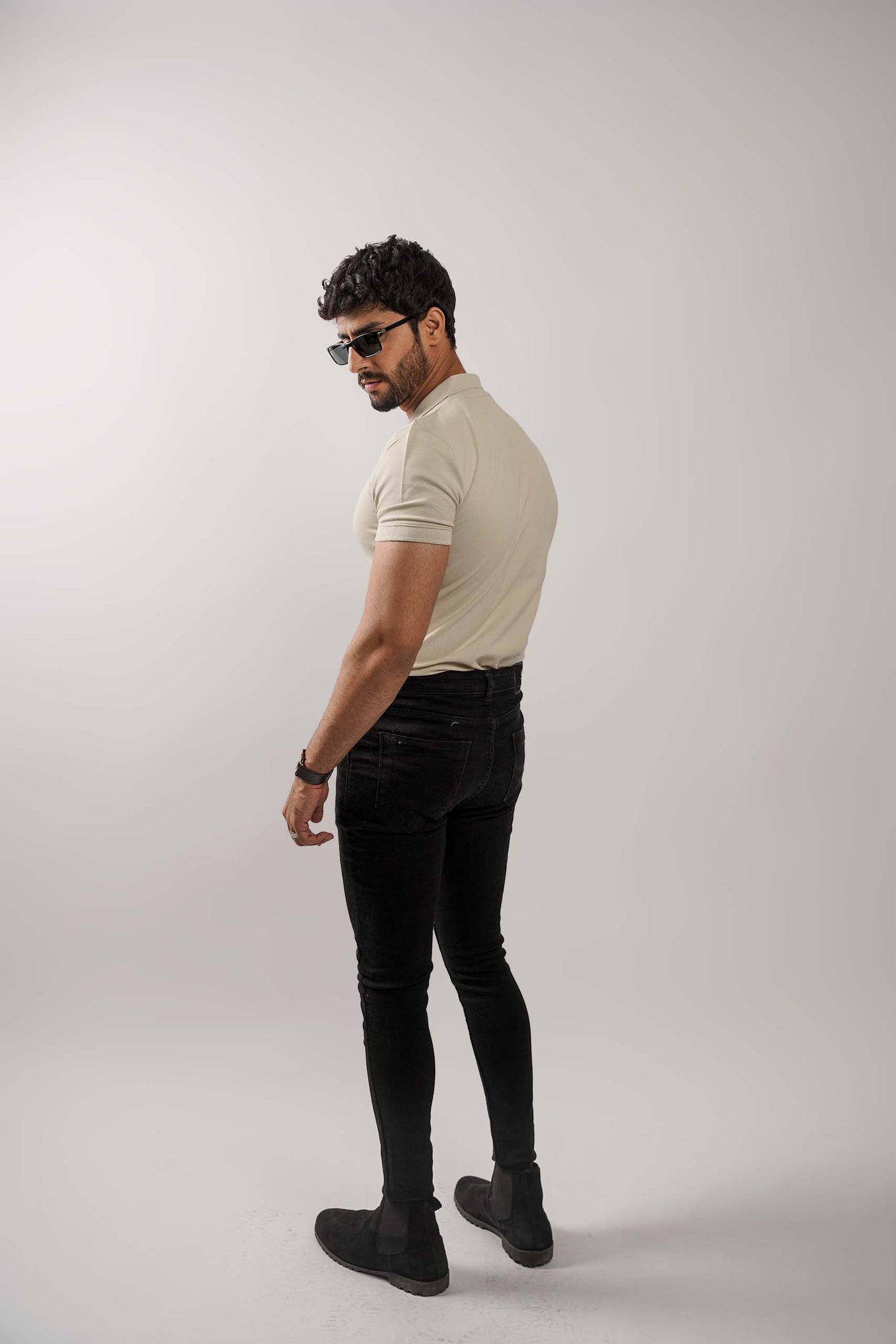 Tea Green V-Neck Flex Polo Shirt