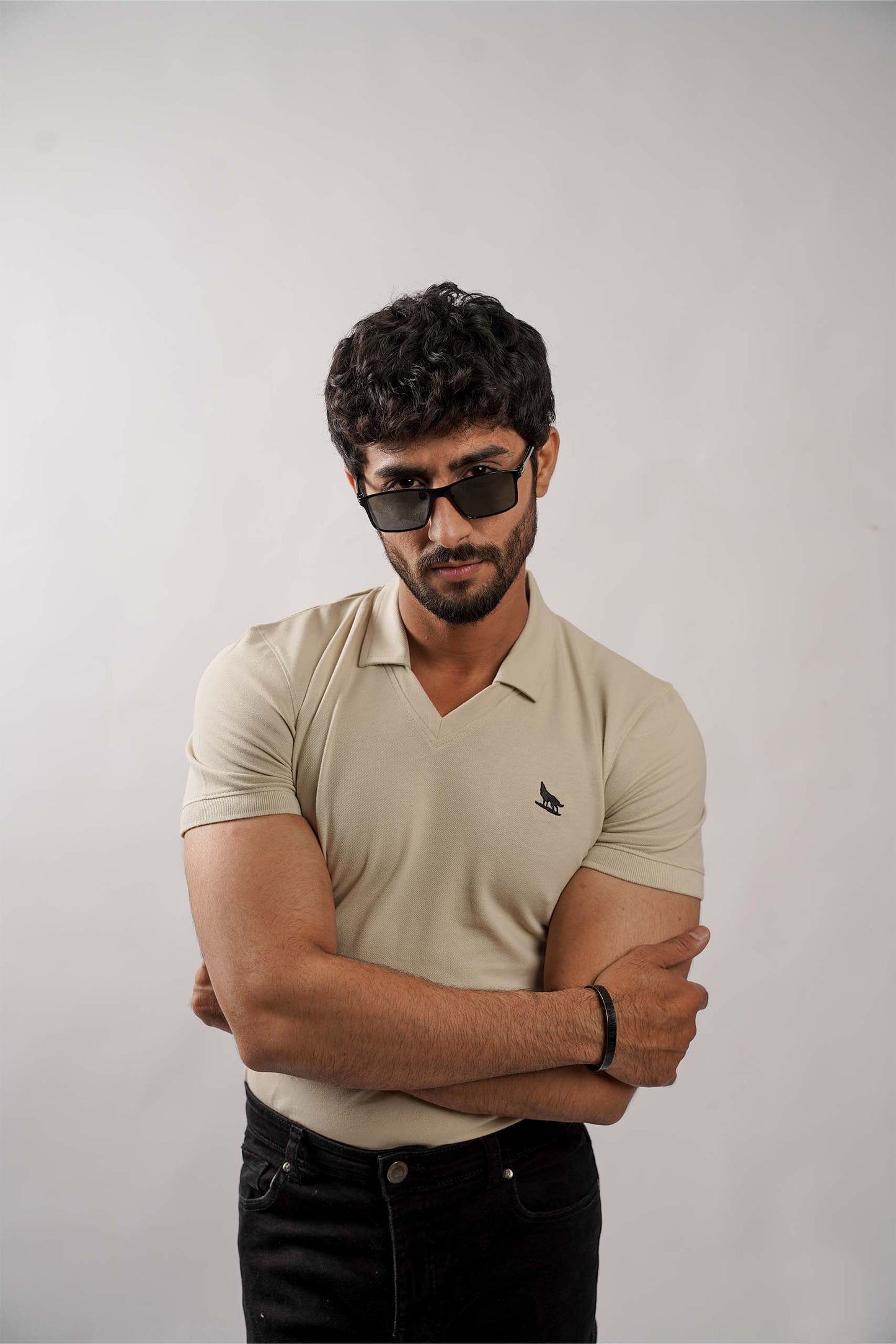 Tea Green V-Neck Flex Polo Shirt