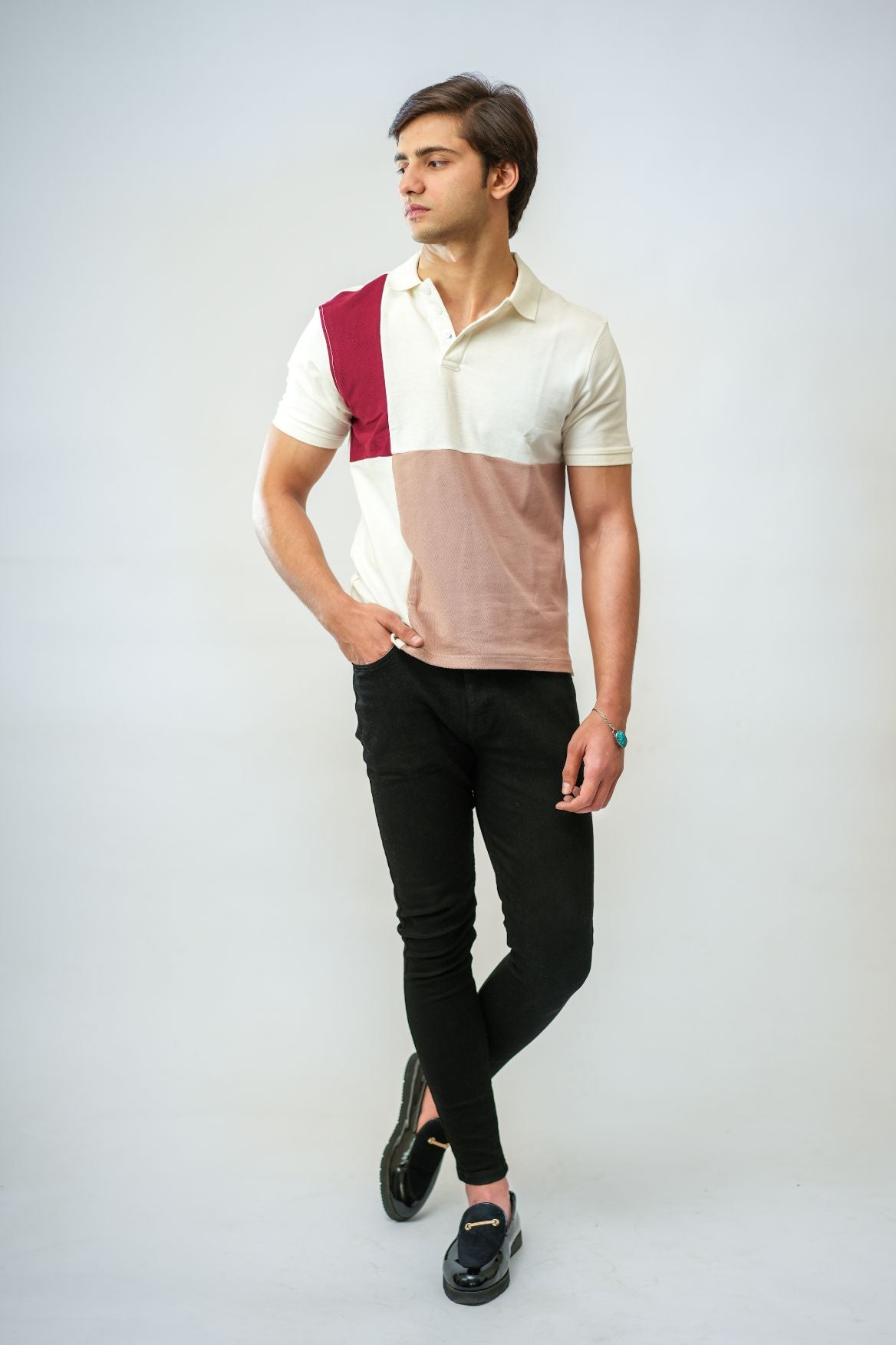 Red Vine & Beige Box Polo Shirt