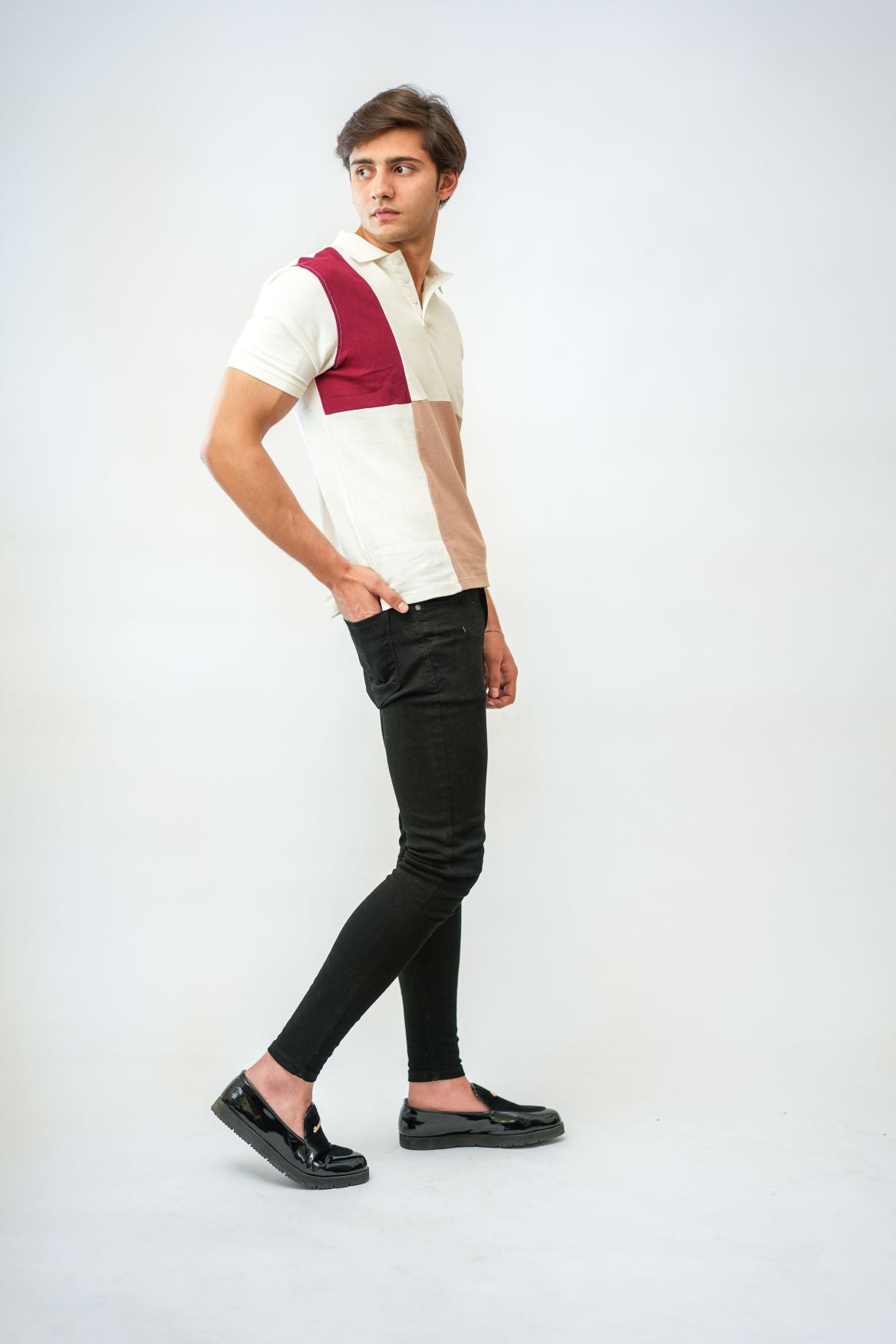 Red Vine & Beige Box Polo Shirt