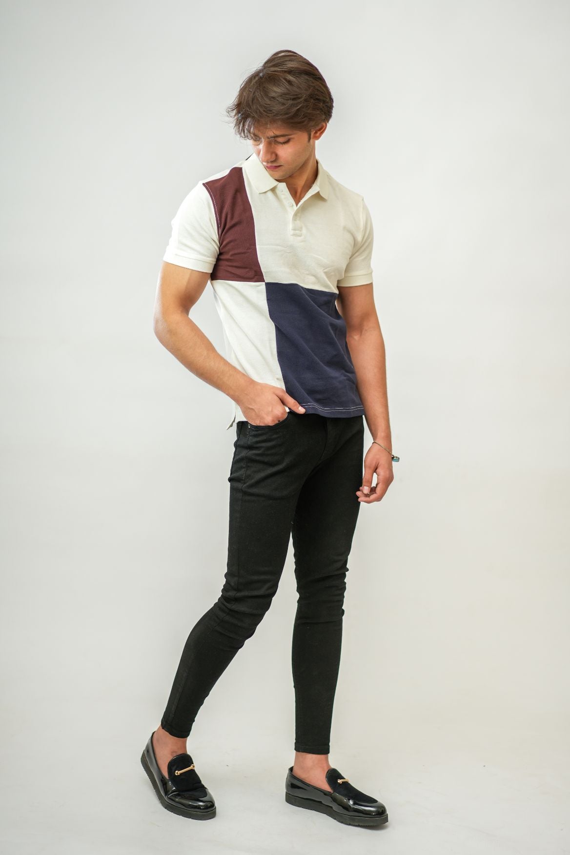 Brown & Navy Blue Box Polo Shirt