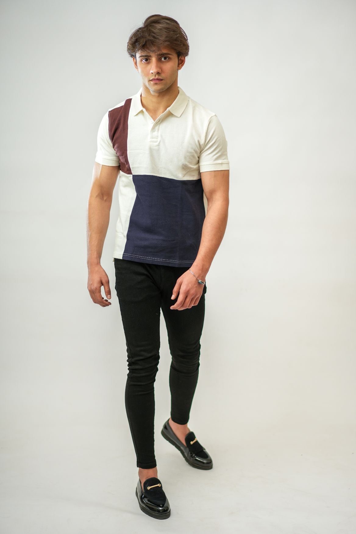 Brown & Navy Blue Box Polo Shirt