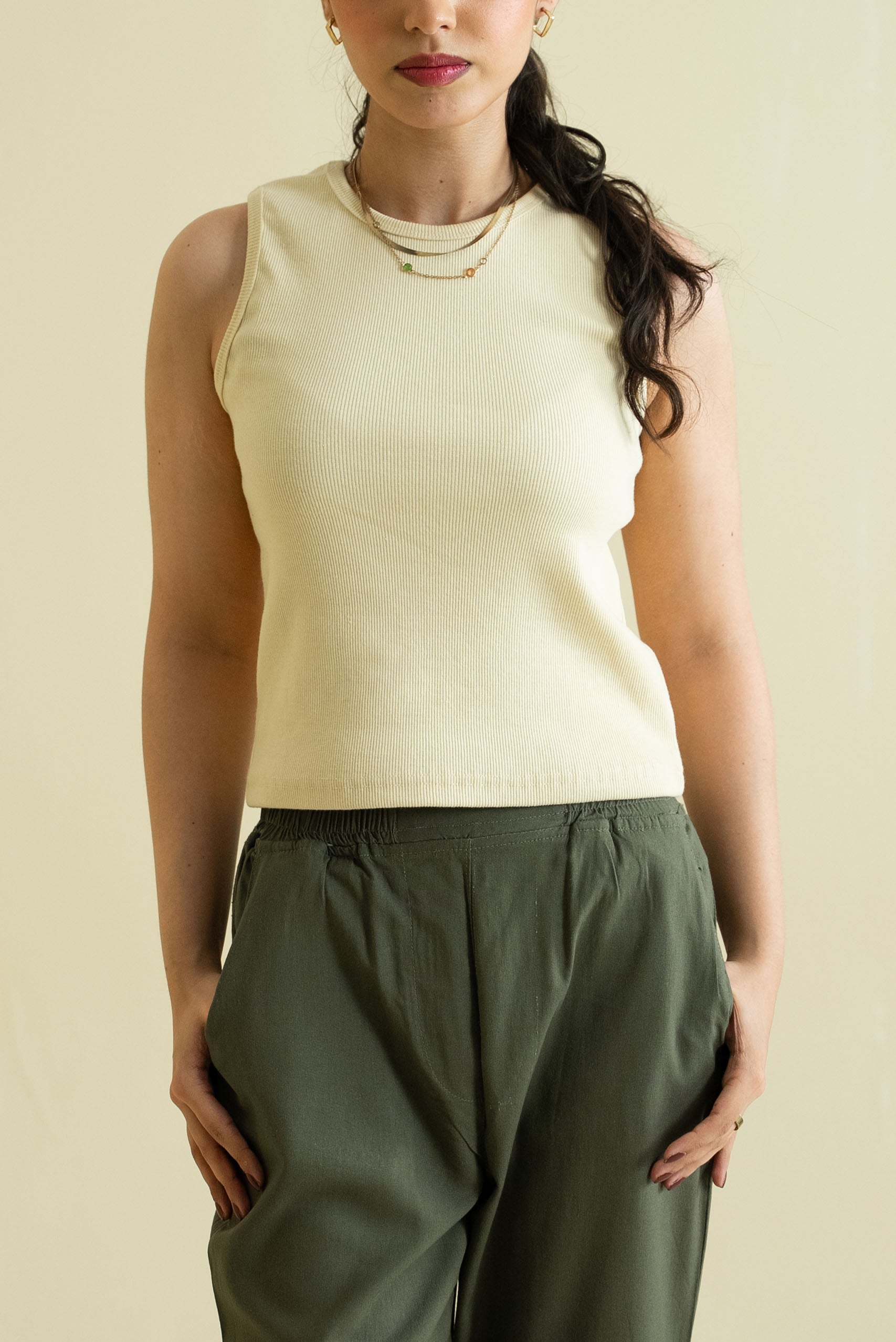 Women's Ribbed Vest - Crème