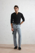 Long Sleeve Ribbed Henley Shirt