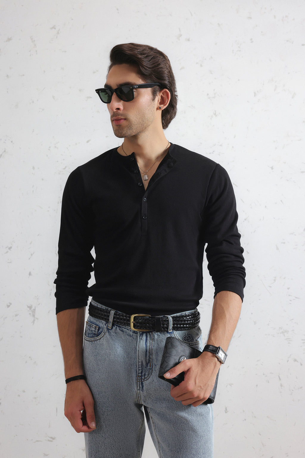 Long Sleeve Ribbed Henley Shirt