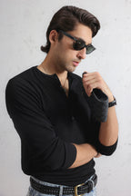 Long Sleeve Ribbed Henley Shirt