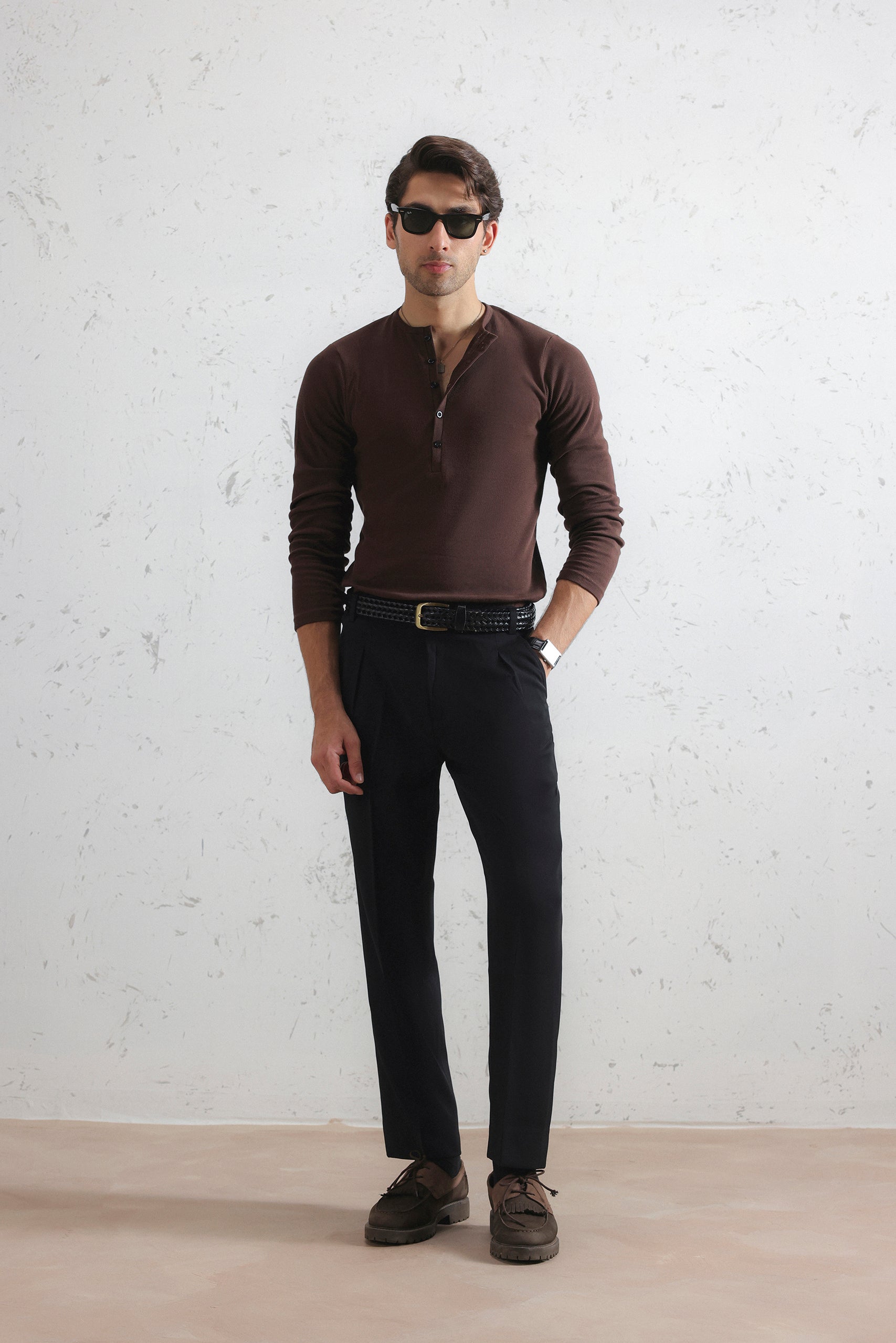 Long Sleeve Ribbed Henley Shirt