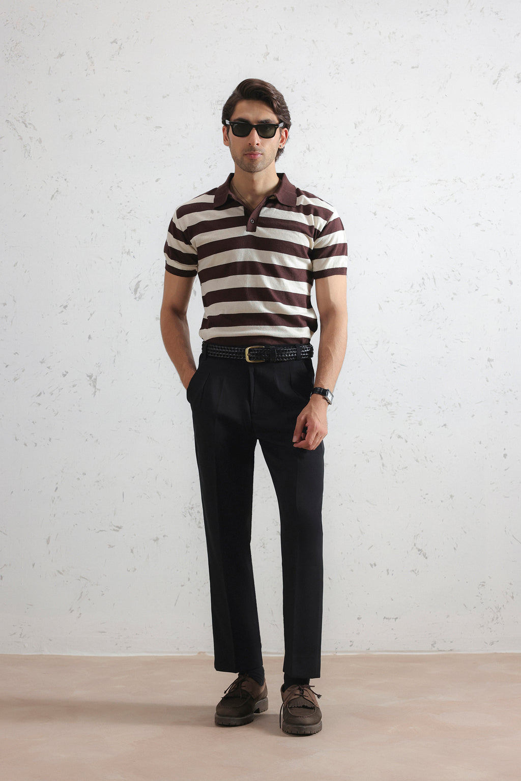 Espresso Striped Knit Polo Shirt