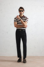 Espresso Striped Knit Polo Shirt
