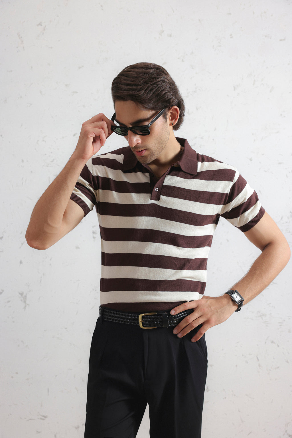 Espresso Striped Knit Polo Shirt
