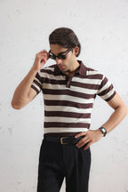 Espresso Striped Knit Polo Shirt
