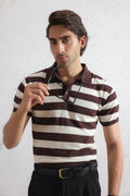 Espresso Striped Knit Polo Shirt