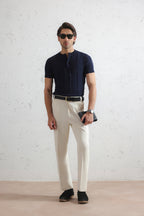 Drop Needle Knit Henley Shirt