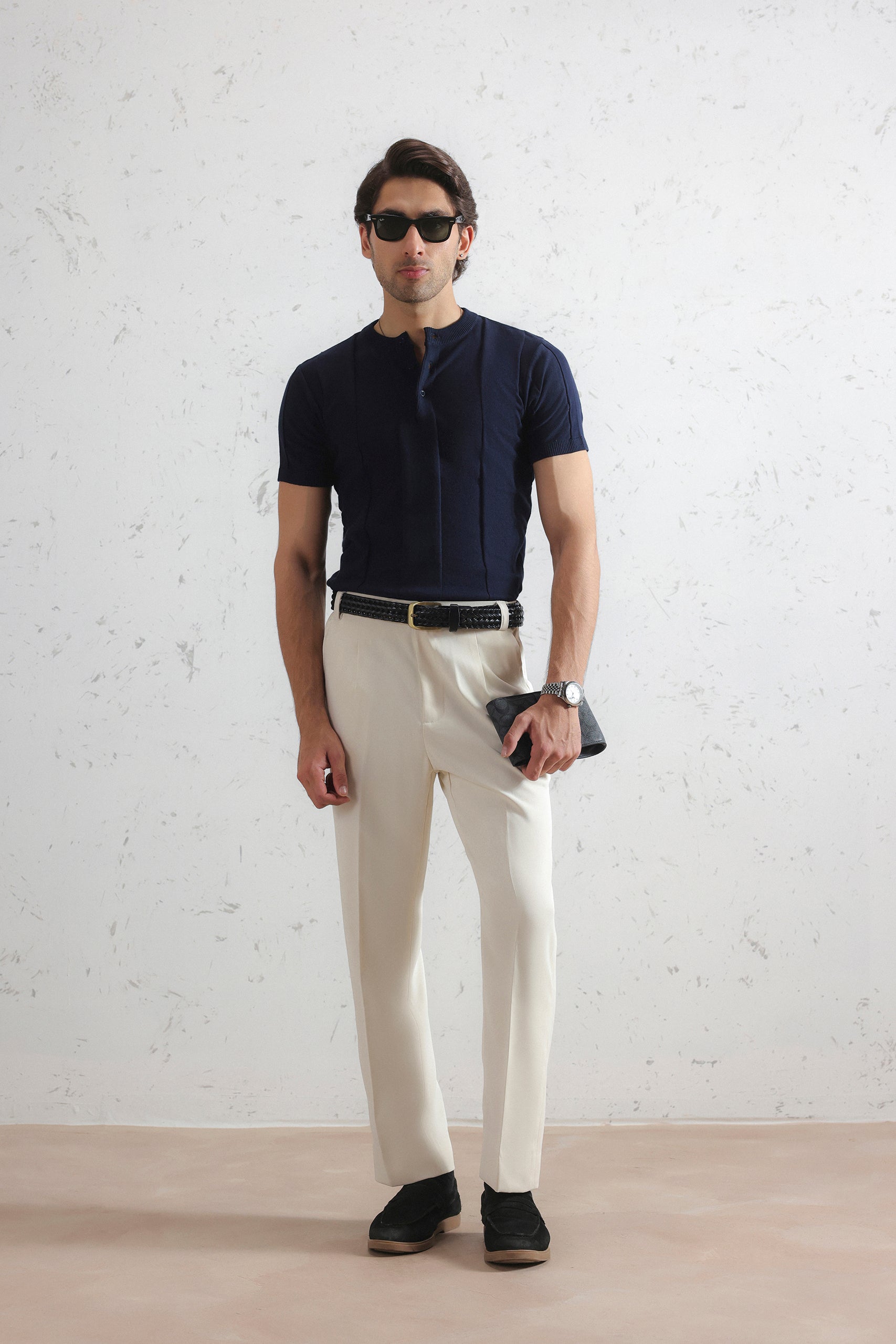 Drop Needle Knit Henley Shirt