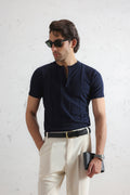Drop Needle Knit Henley Shirt