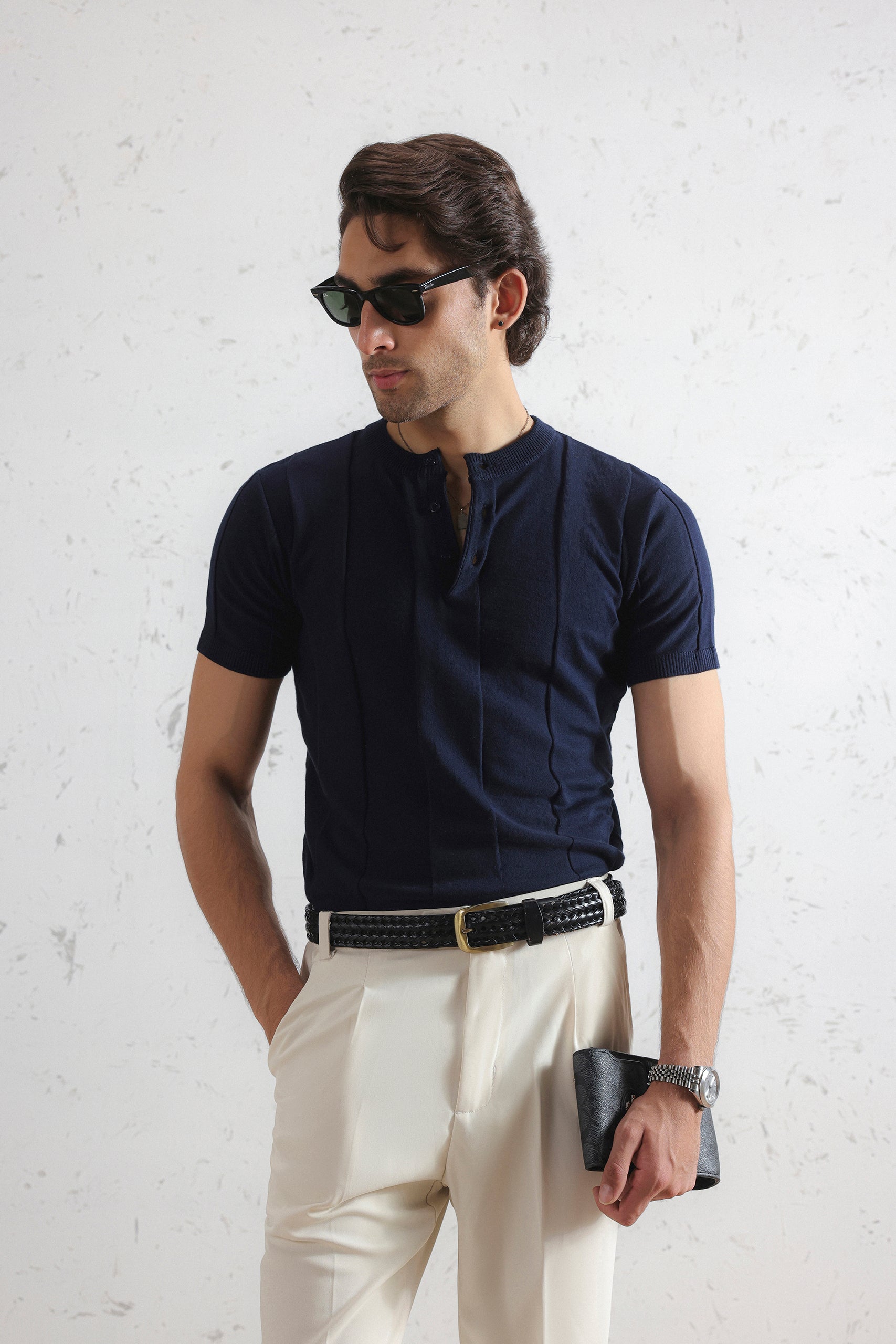 Drop Needle Knit Henley Shirt