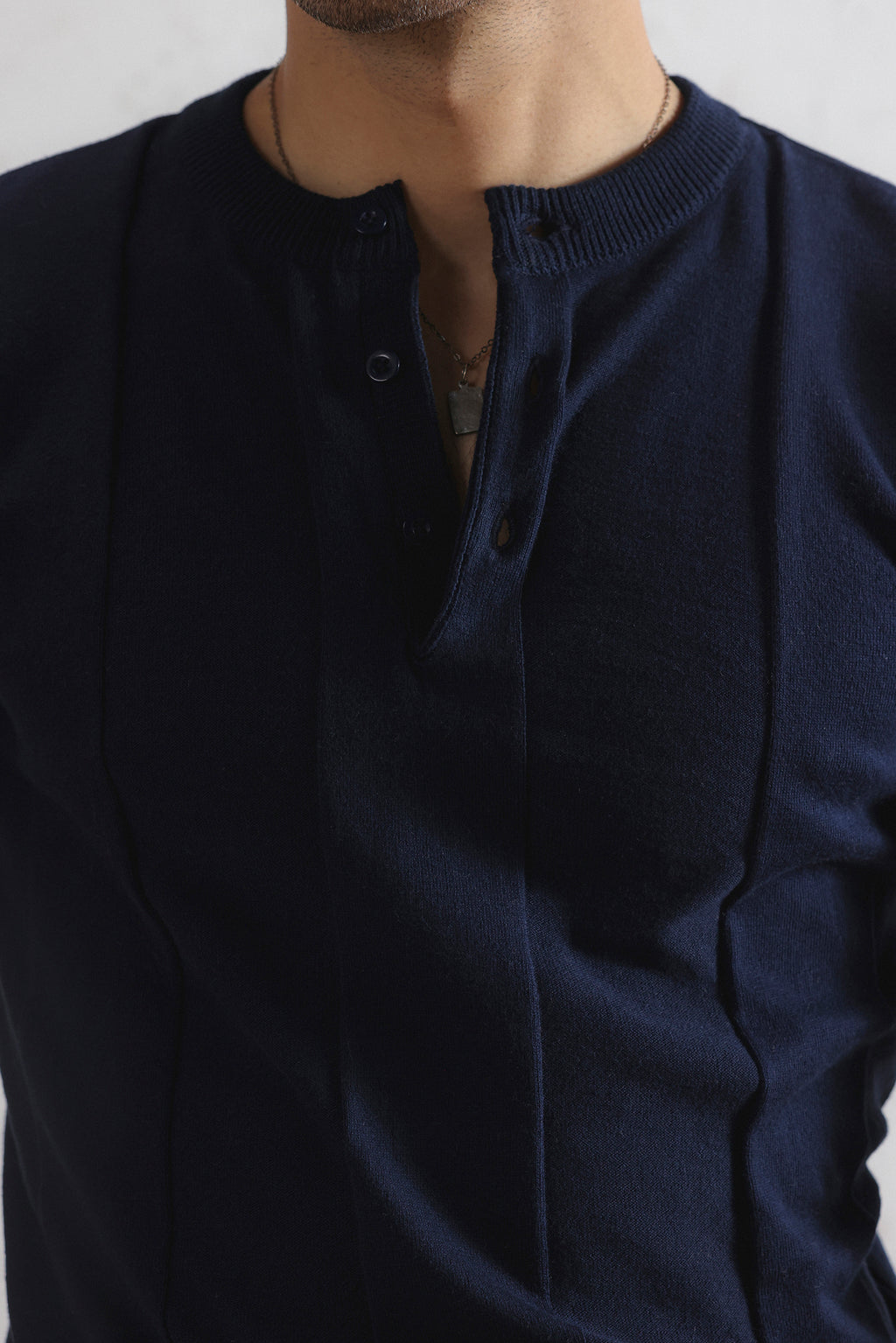 Drop Needle Knit Henley Shirt
