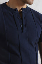 Drop Needle Knit Henley Shirt