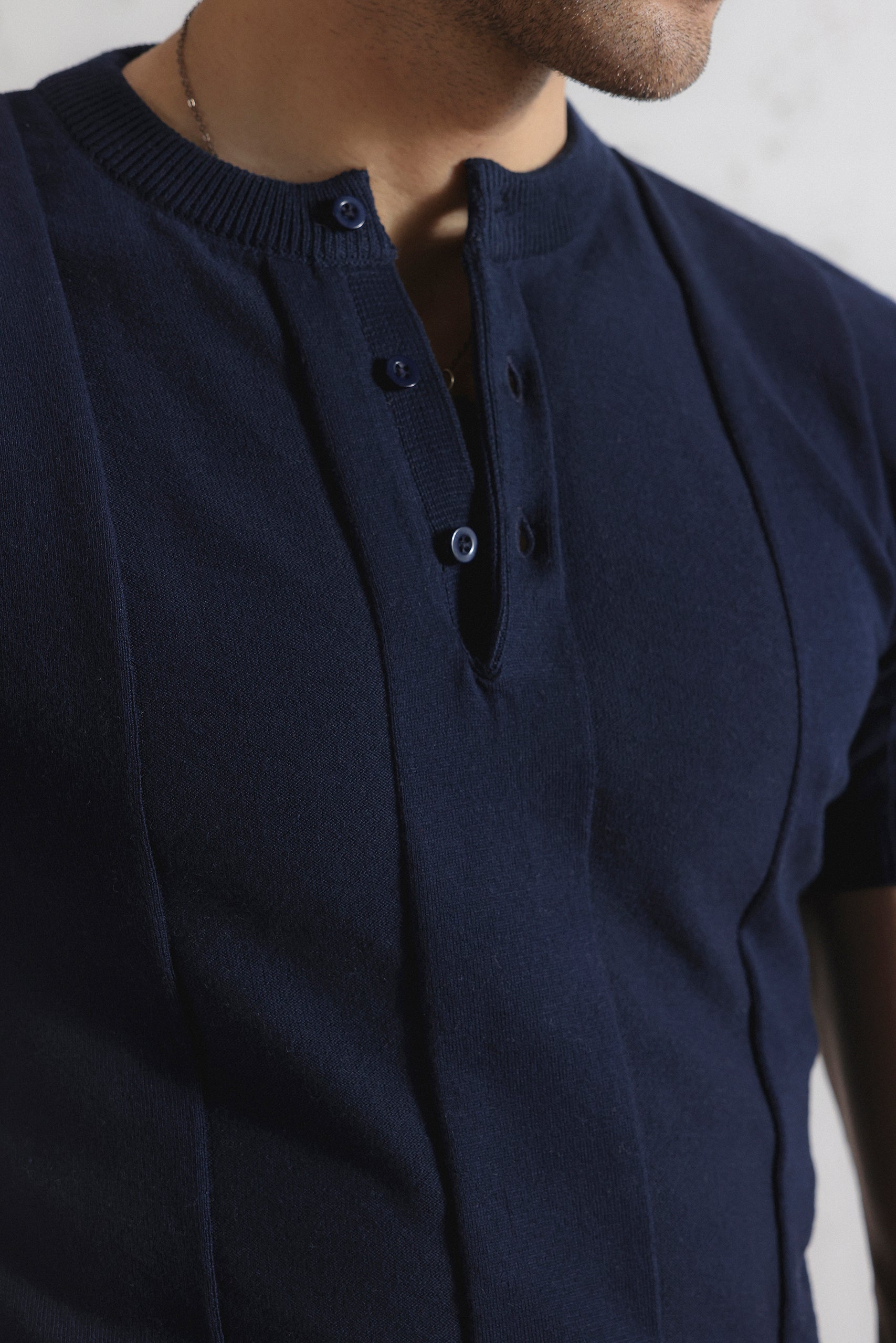 Drop Needle Knit Henley Shirt