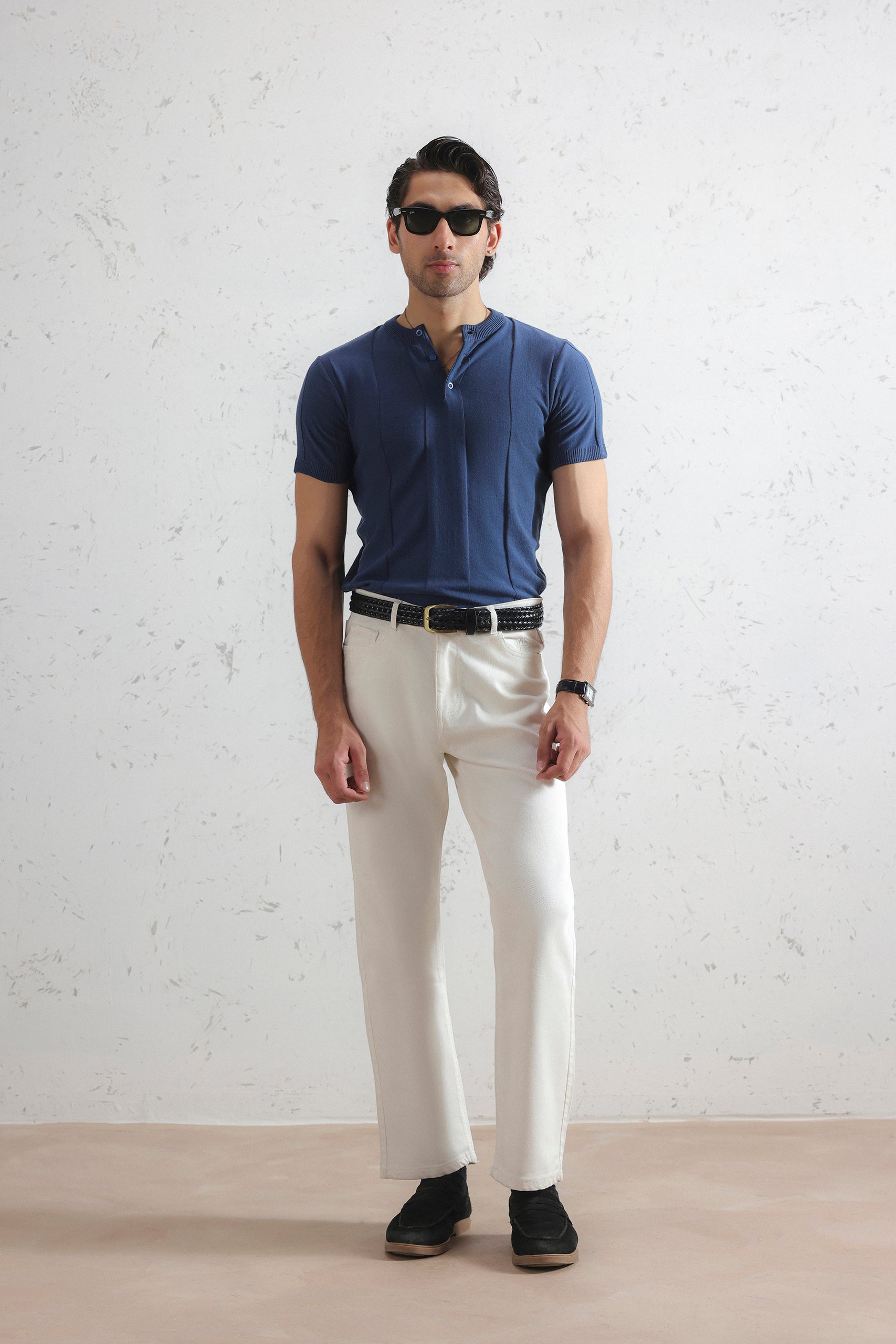 Drop Needle Knit Henley Shirt
