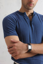 Drop Needle Knit Henley Shirt