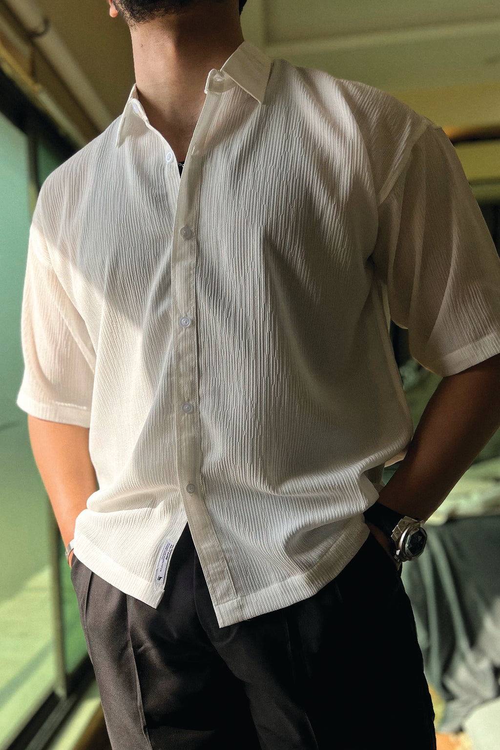 Textured Button Down Shirt - Half Sleeve (MCS-06)