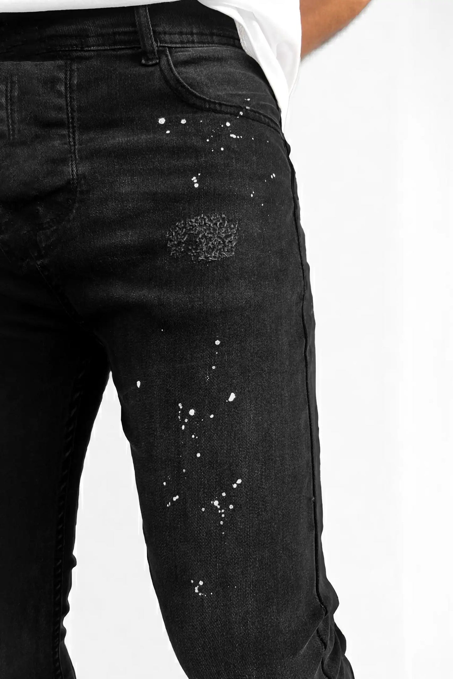 Faded Black Paint Splatter Jeans - Muscle Fit