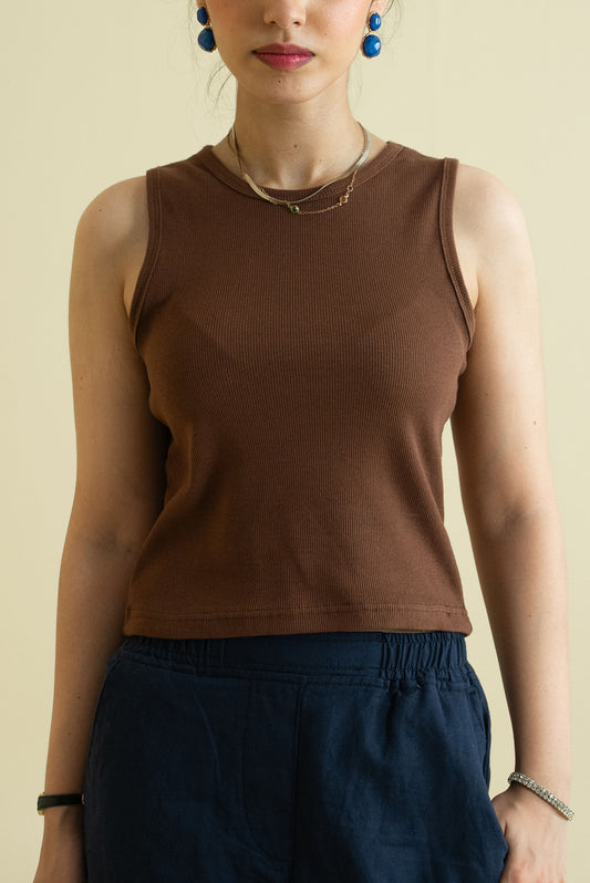 Ribbed Vest - Brown