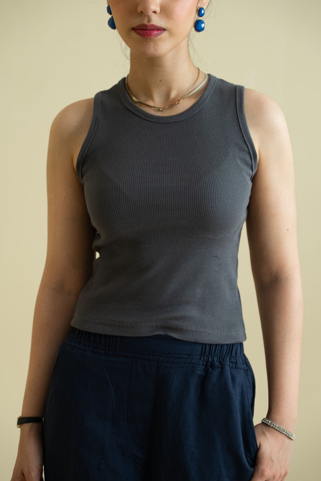 Women's Ribbed Vest - Grey