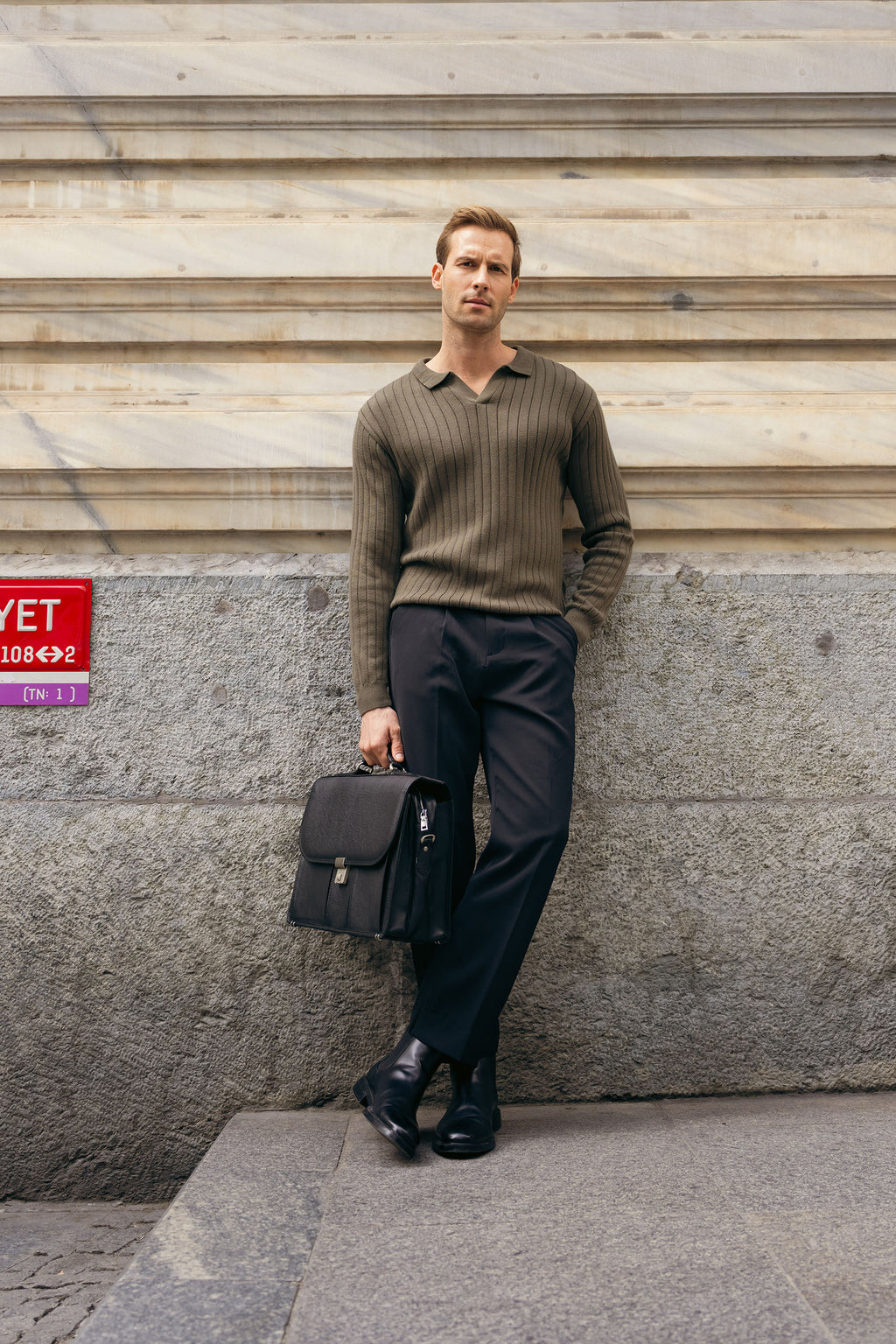 Rib Knit Polo Sweater (MKP-19)