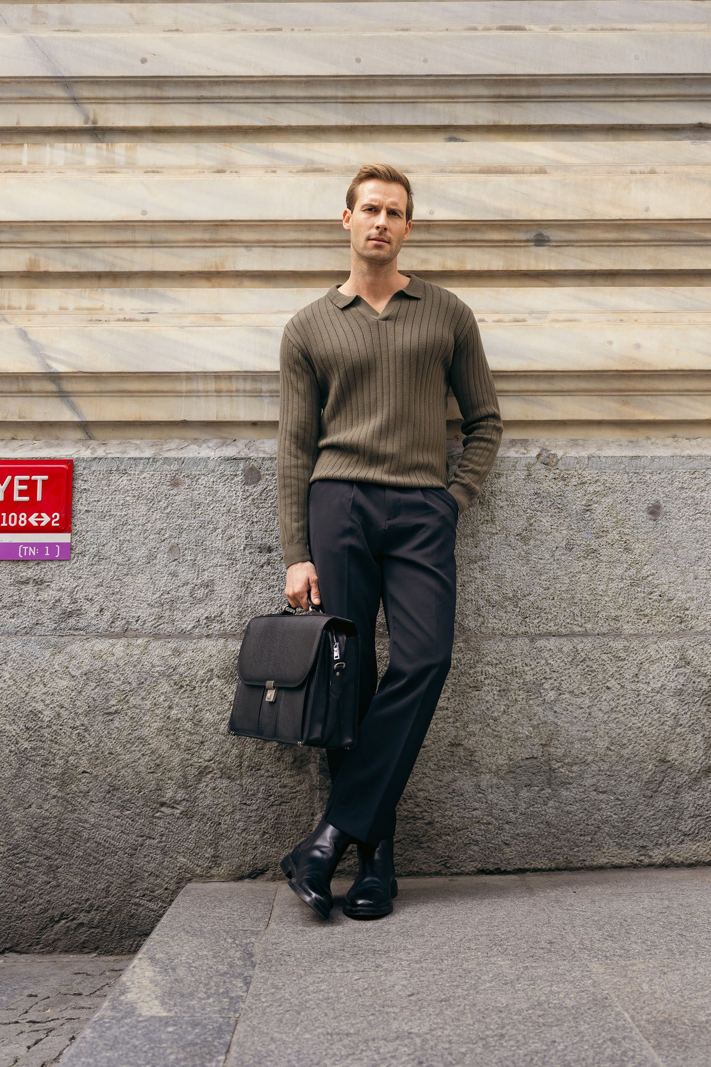 Rib Knit Polo Sweater (MKP-19)