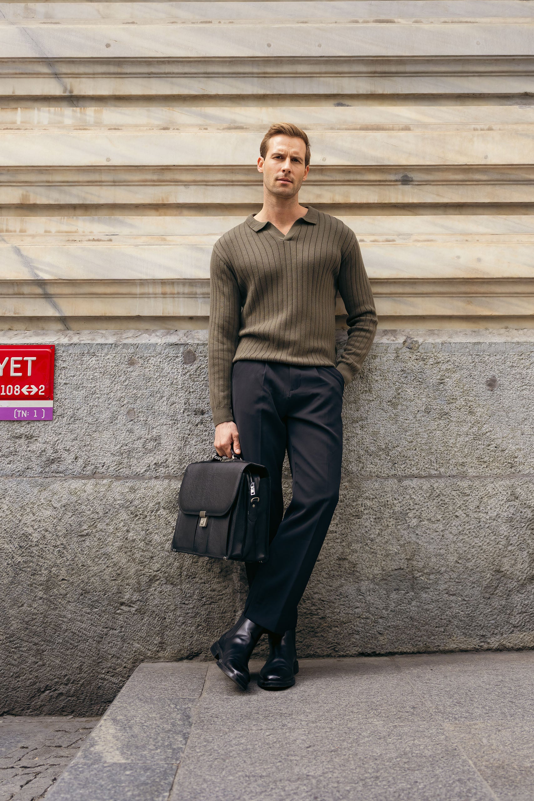 Rib Knit Polo Sweater (MKP-19)