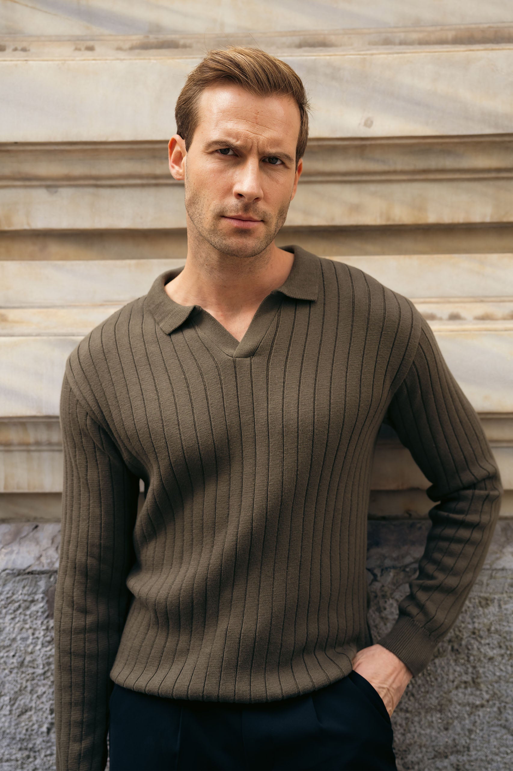 Rib Knit Polo Sweater (MKP-19)