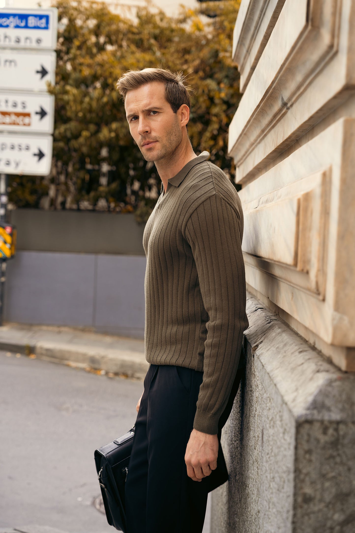 Rib Knit Polo Sweater (MKP-19)