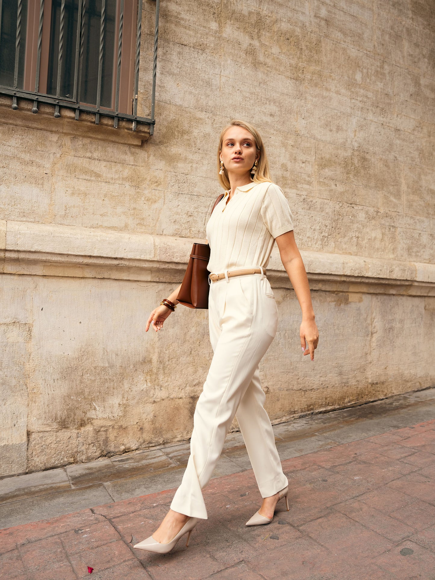 Drop Needle Knit Polo Sweater (WKP-03)